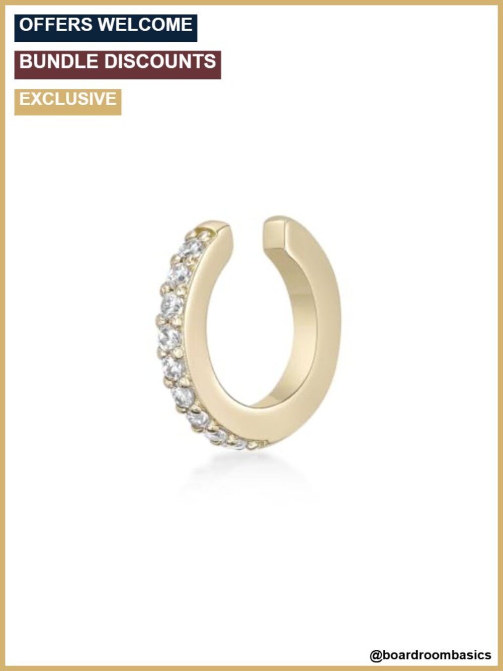 Lab Grown Diamond Ear Cuff 18k Yellow Gold Plated 925 Silver Huggie
